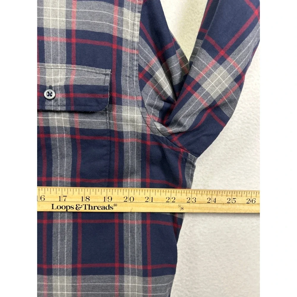 Banana Republic Plaid Flannel Mens L Navy Blue Luxe Flannel Slim Fit Shirt